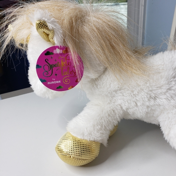 Aurora Sparkle Tales 12" Floppy Gold Horn Hooves Sparkling Eyes NWT - Picture 6 of 7